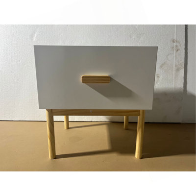 1 Pc Modern White Nightstand With Drawer And Wood Legs, Minimalist Bedside Table With Handle For Bedroom, Living Room, Apartment