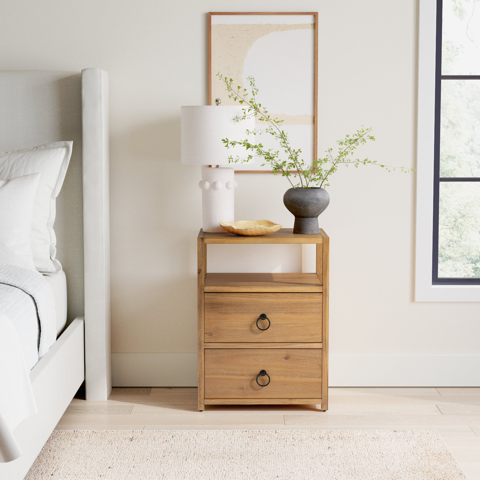 Elin 2-Drawer Acacia Nightstand, Natural