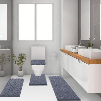 4 Piece Soft Absorbent Microfiber Bath Rug Set With Non-Slip Backing
