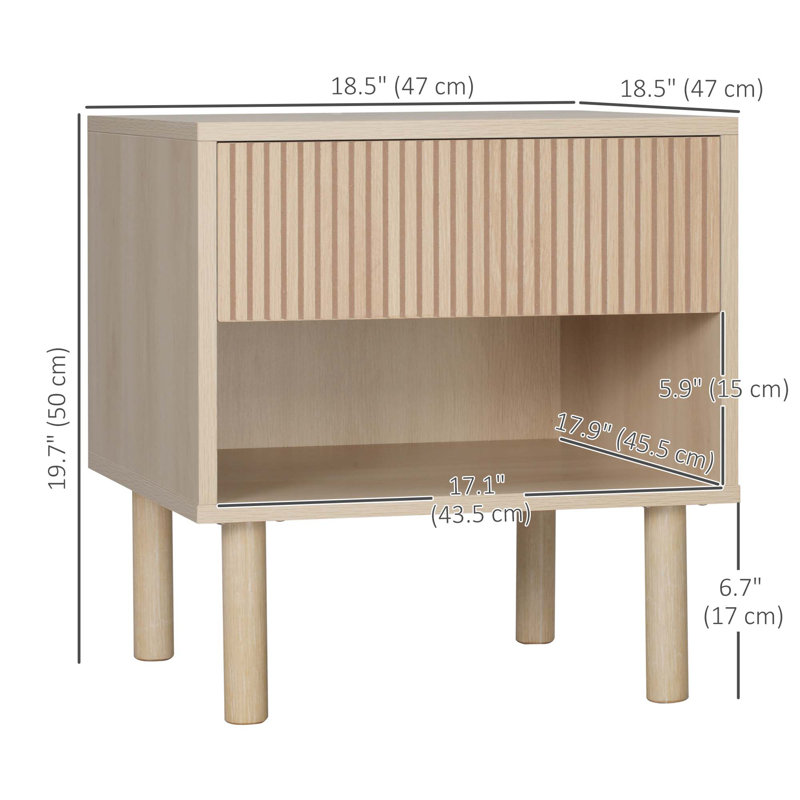 Bedroom Nightstand Set of 2, Side Table with Storage Shelf, Drawer