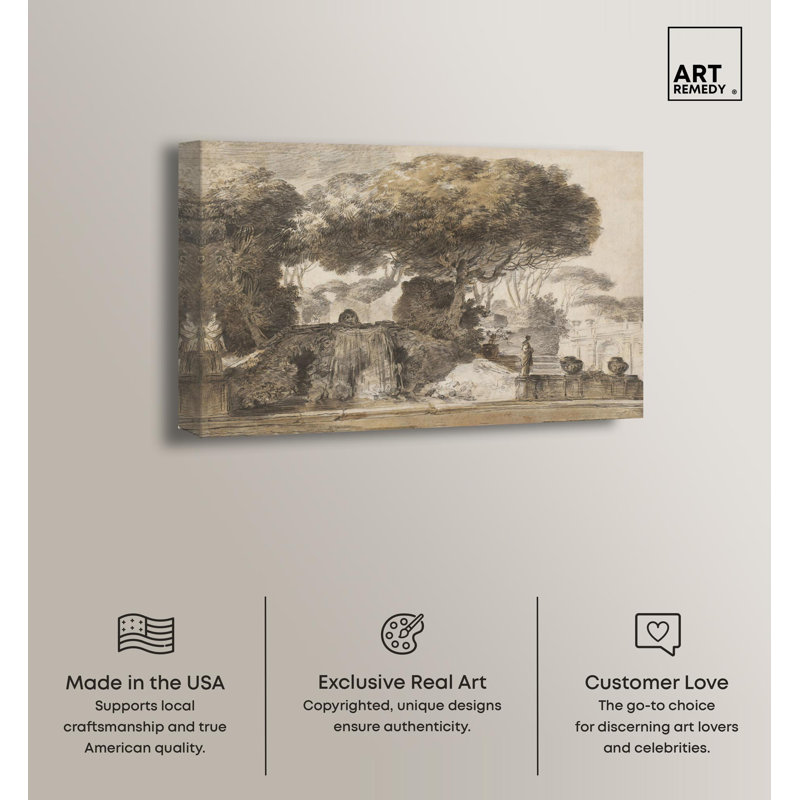Vintage Landscape Wrapped Canvas Art in Brown and Beige