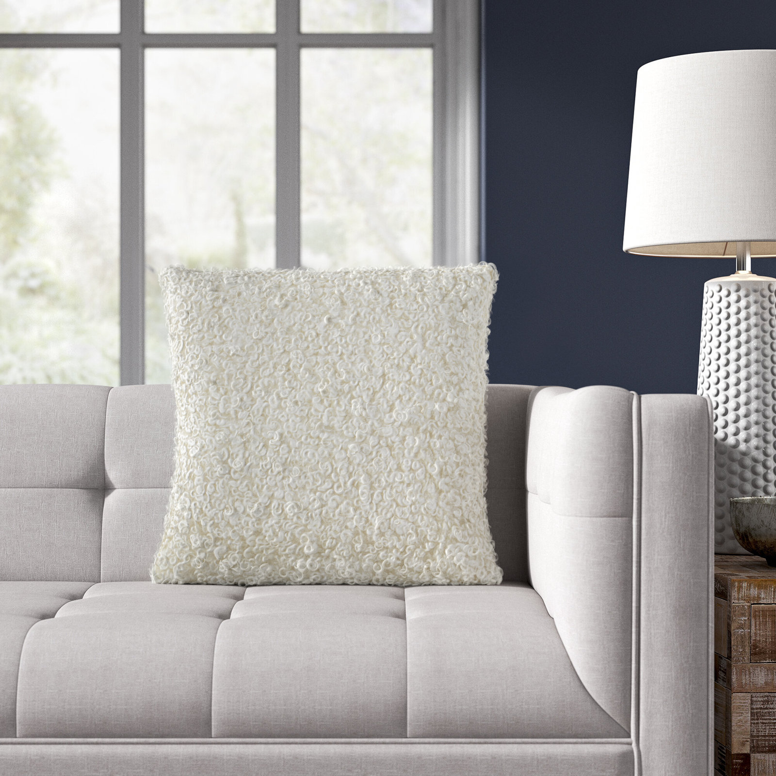 Heijo Faux Fur Throw Pillow, Feathers, Ivory