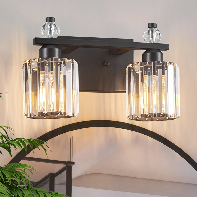 Lampe de meuble-lavabo moderne en cristal avec abat-jour cylindrique, Sable, noir, Deux lumières