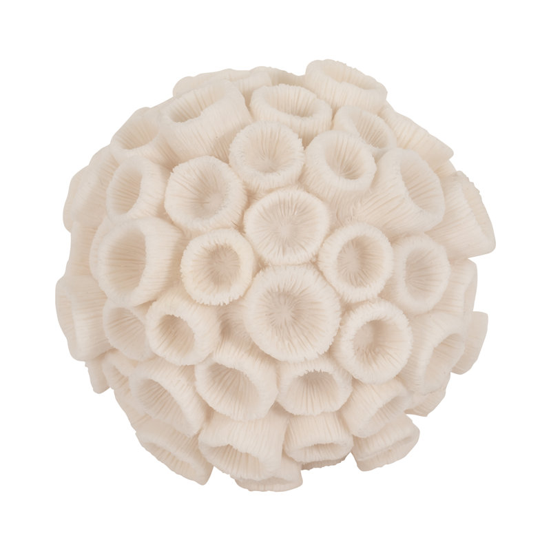 Coastal Decorative Orb Resin and Polyresin Coral-Inspired Design, 6" H X 7" W X 7" D, Ivory