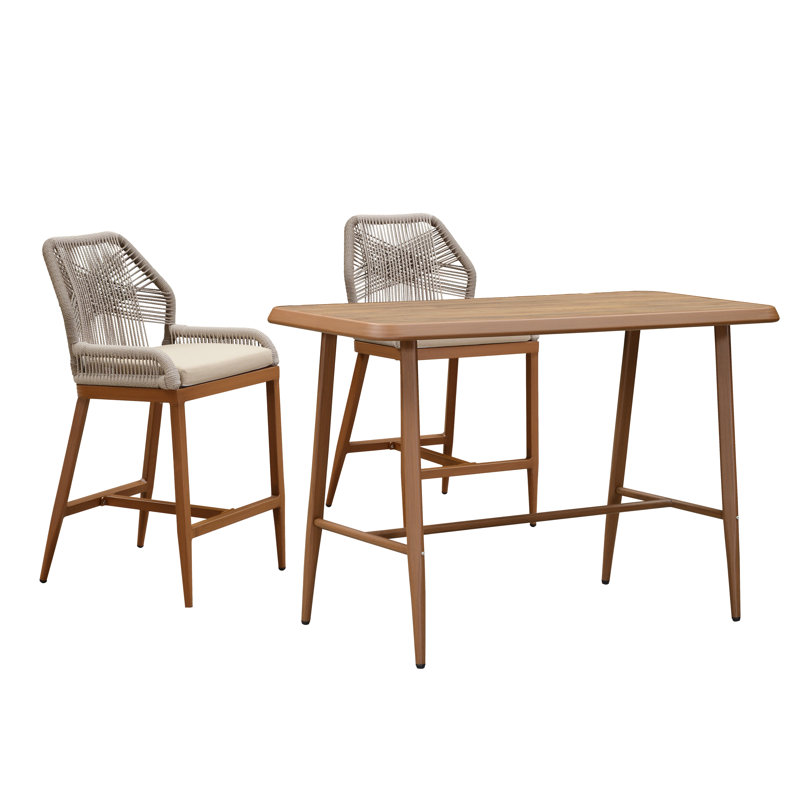 Ensemble de salle à manger en métal pour 2 personnes avec table rectangulaire Mahi, coussins inclus