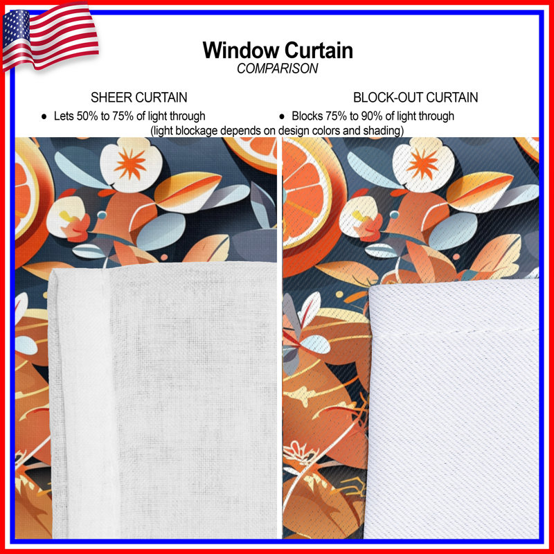 Rideaux oranges, voilages et voilages à motif floral - 1 panneau, 50 po x 80 po - 1 panneau, Transparent