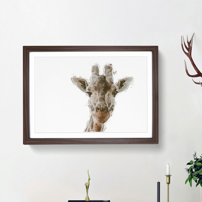 Curious Giraffe in Abstract - Picture Frame Graphic Art Print, Walnut Framed, 62cm H x 87cm W x 2cm D