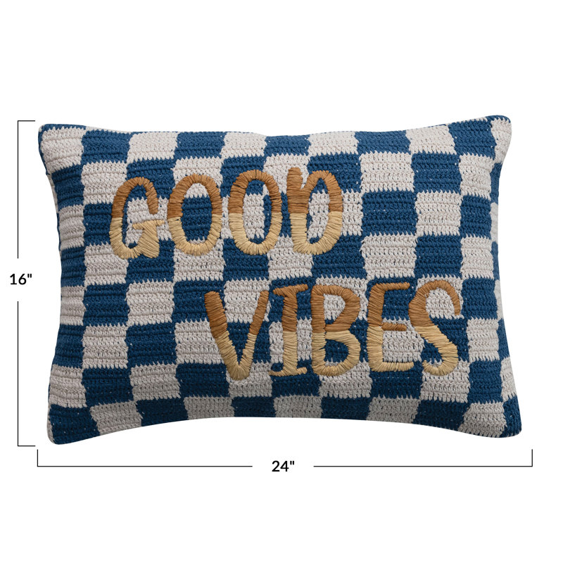 Coussin lombaire à carreaux crocheté, Carreaux bleus / blancs