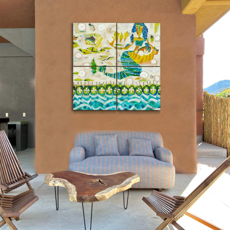 Collectionneur de coquillages: ensemble d'art mural en métal 4 pièces, H 36 po x l 36 po x P 3 po