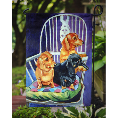 Drapeau de jardin à 2 côtés noir et brun clair dachshunds two