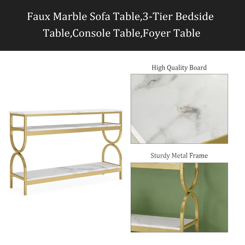 Faux Marble Sofa Table,3-Tier Bedside Table,Console Table,Foyer Table