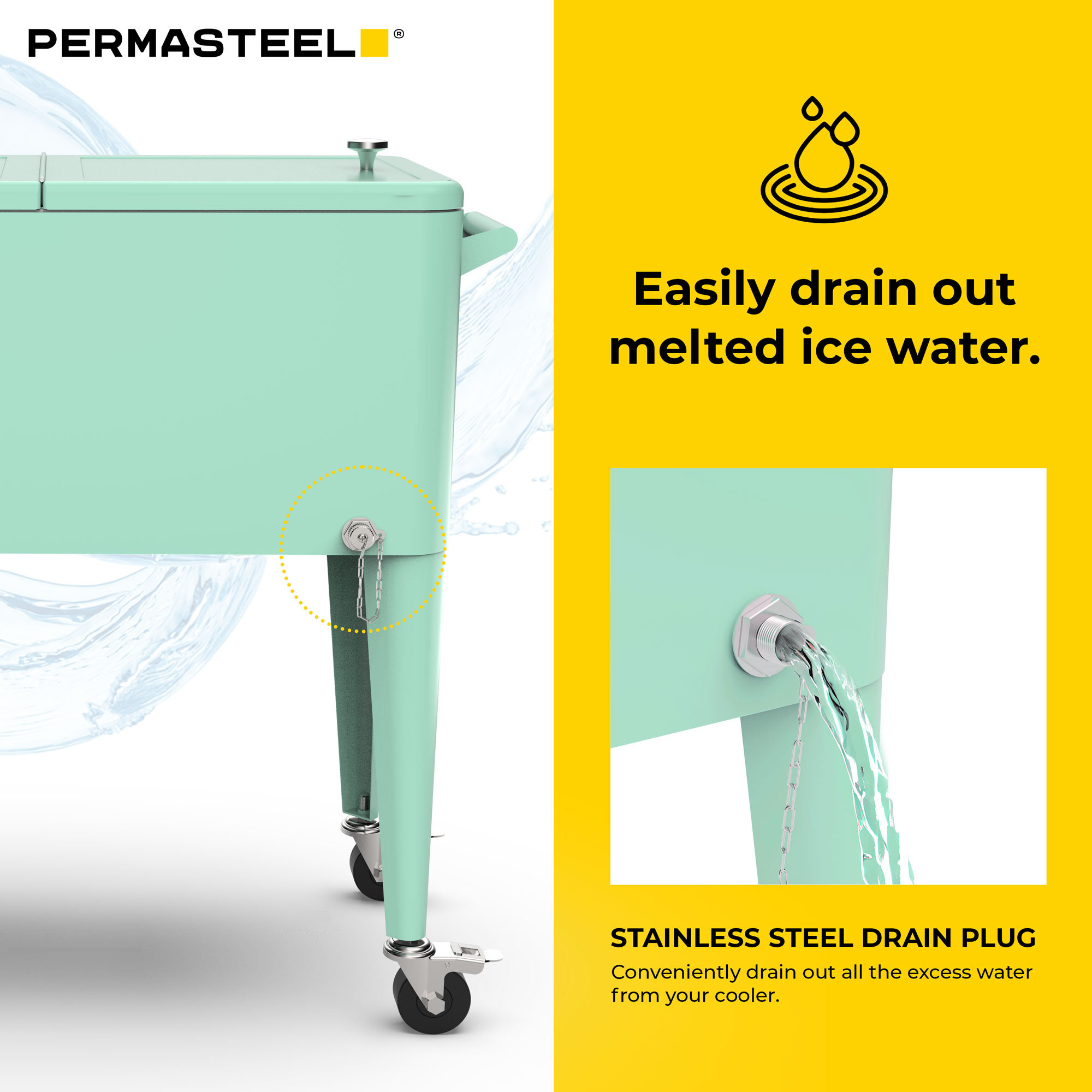 Permasteel 80-Qt Classic Outdoor Patio Cooler On Wheels, With Divider, Mint