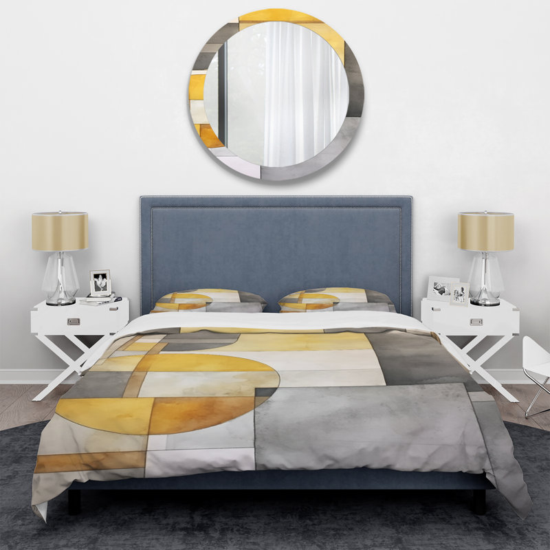 Ensemble de housse de couette abstraite jaune et gris Intersecting Realities I - Microfibre de polyester