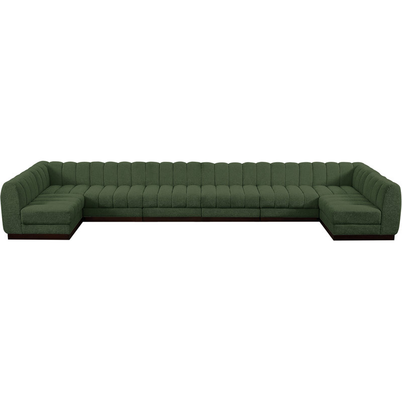 Canapé modulaire rembourré 8 pièces Quinn, Tissu chenille vert