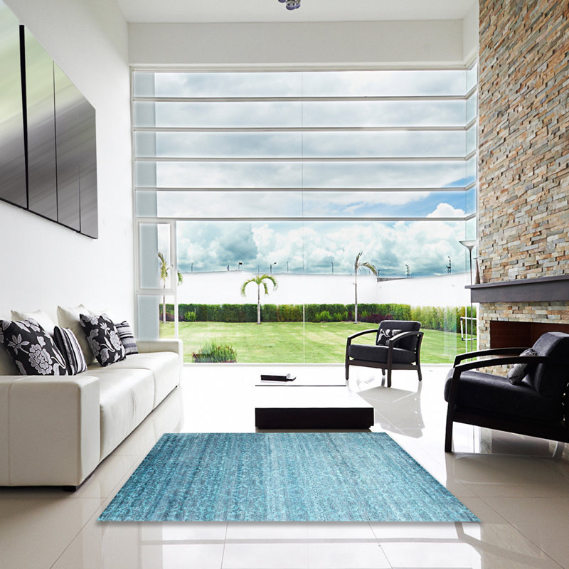 Tapis de zone bleu contemporain, Carré 7 pi