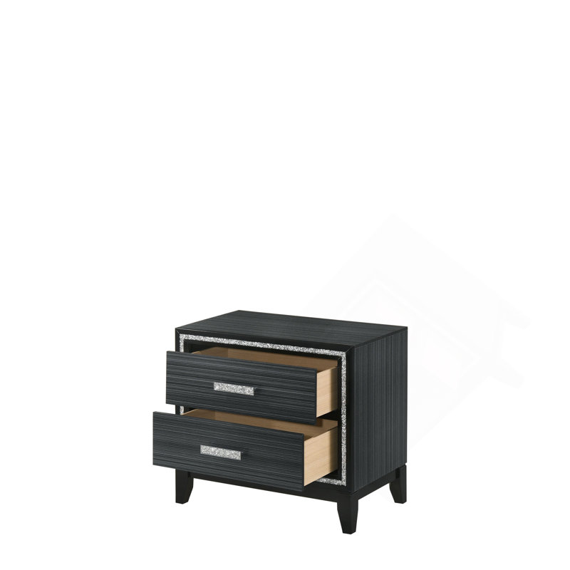 Haiden Weathered Black Finish Nightstand, Black