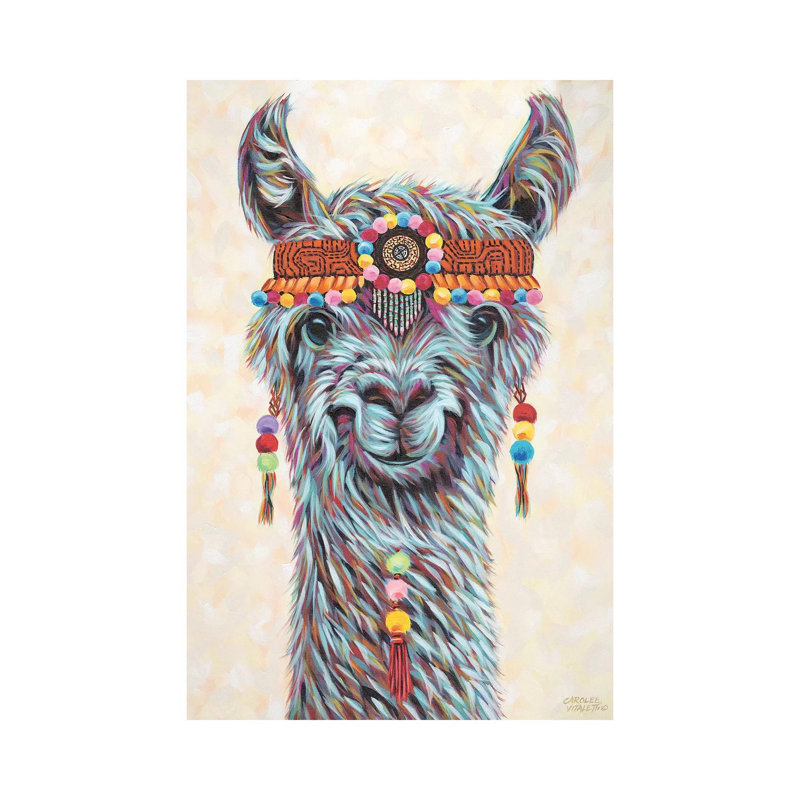 «Hippie Llama I» par Carolee Vitaletti - impression, H 60 po x l 40po x P 1,5 po, Toile tendue, Aucun mat