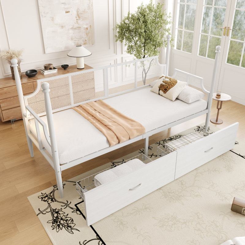 Metal Storage Bed Frame 90 x 200 cm, White