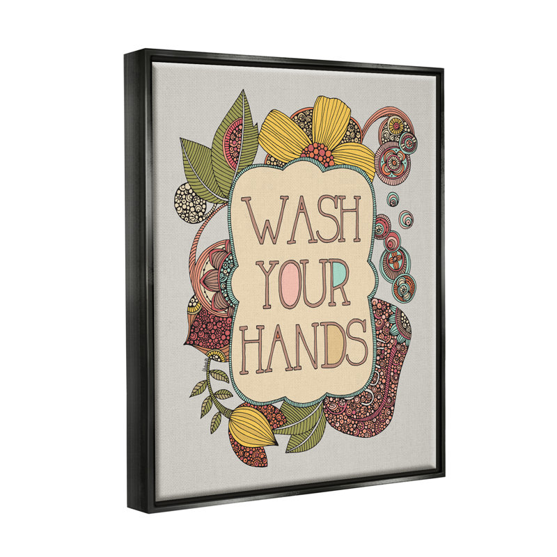 «Wash Your Hands Bathroom Sign» par Valentina Harper - cadre flottant, impression, H 21 po x l 17 po x P 1,5 po