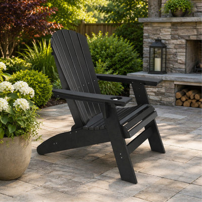 Black Adirondack Chair – Sturdy HDPE Poly Lumber for Poolside, Patio, and Garden Relaxation