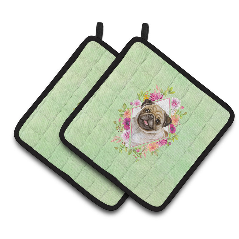 Ensemble de cuisinier poignée 2 pièces caroline trésors sheltie, Vert, Fug Pug
