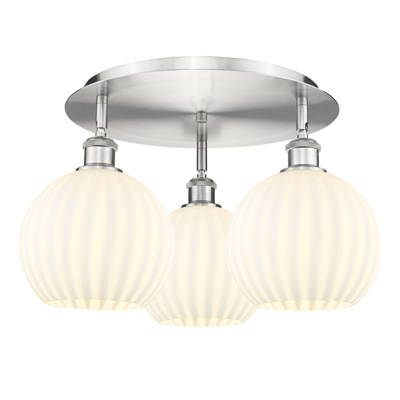Baxman Glass Semi Flush Mount, Satin Nickel, 11'' H x 19.75'' W x 19.75'' D