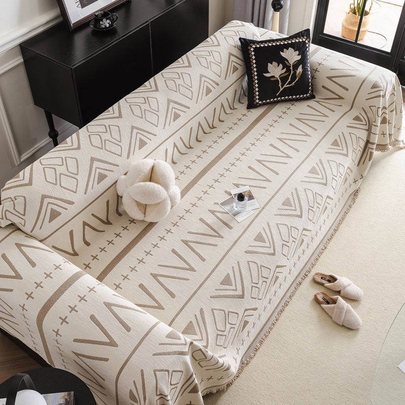 Housse pour canapé en chenille à motif géométrique épais et irrégulier Classic Bohemian, H 71 po x l 150 po x P 0,1 po