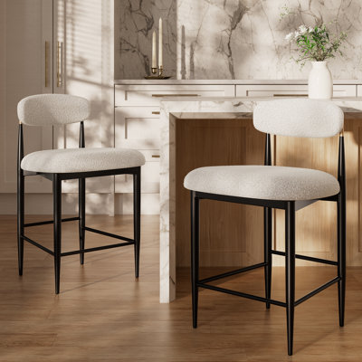 Teddy Boucle Upholstered Bar Stool, 65cm Counter Height with Metal Frame