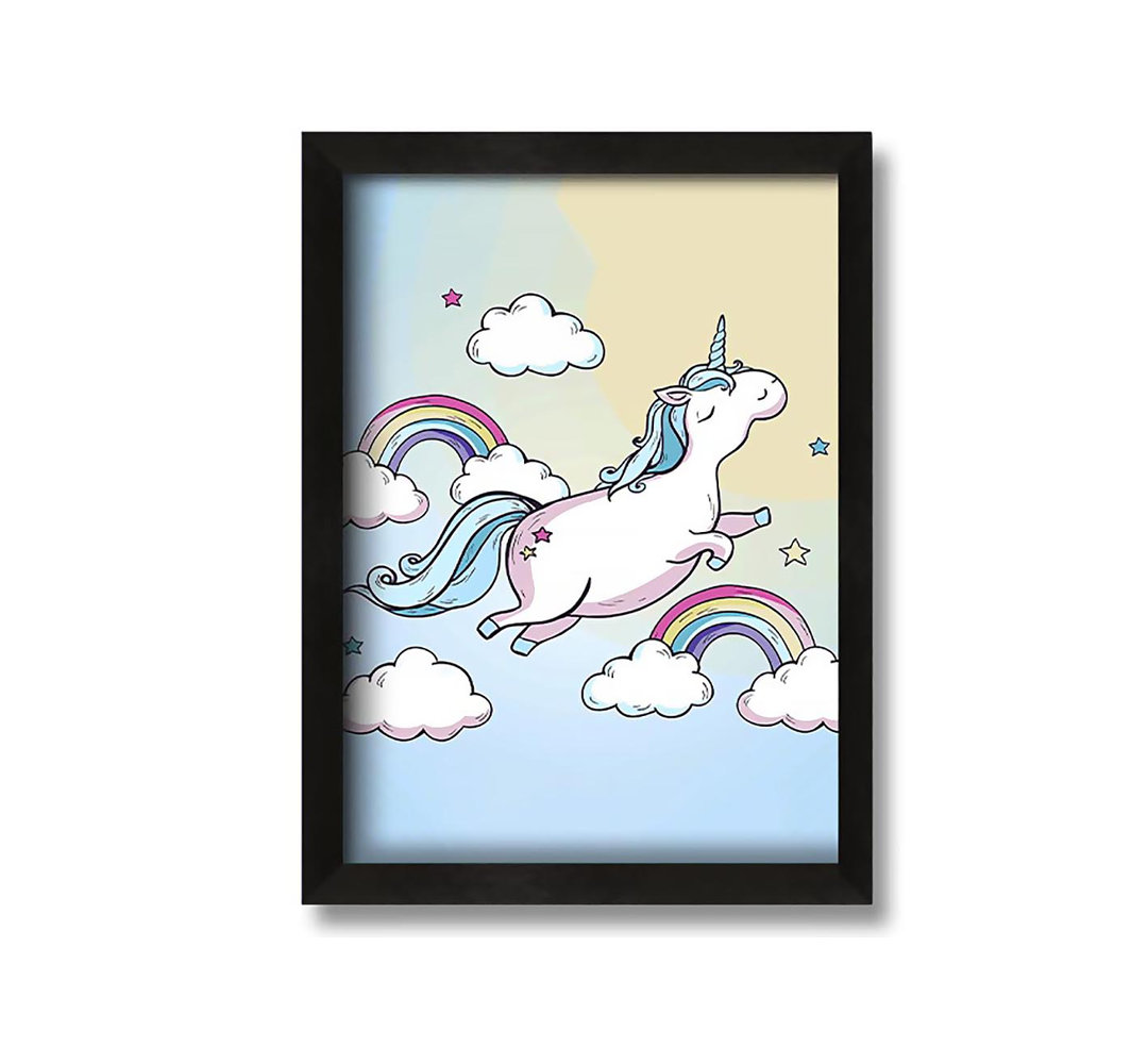 Gerahmtes Leinwandbild Flying Unicorn Rainbows