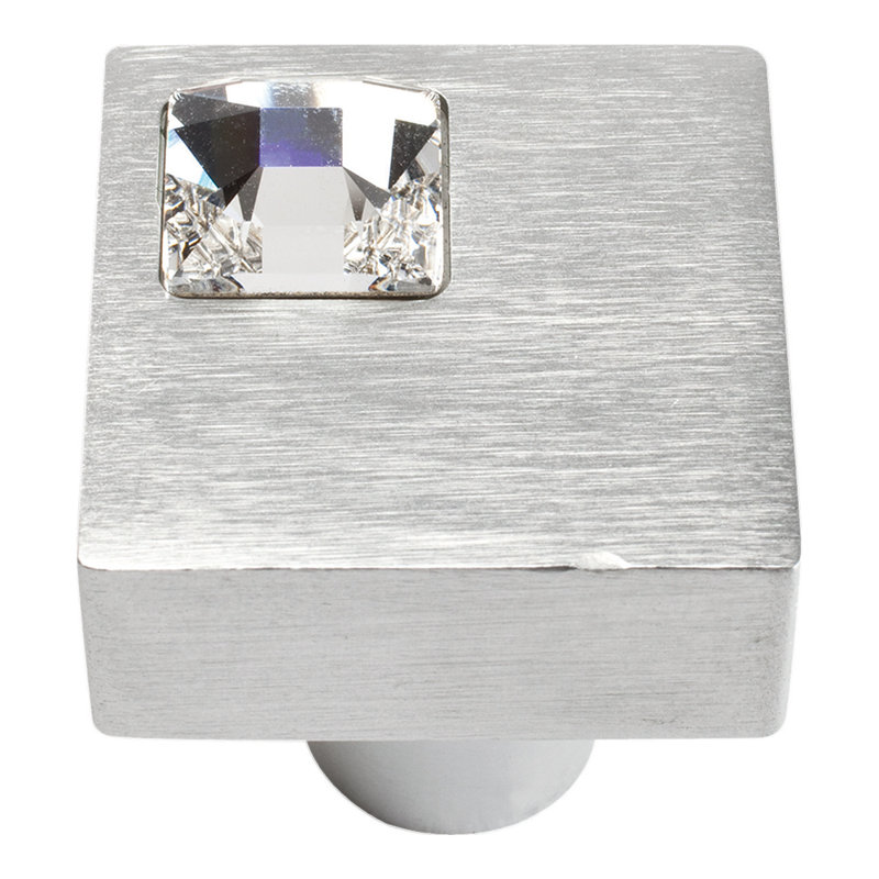 Crystal 1" Length Square Knob, Matte Chrome