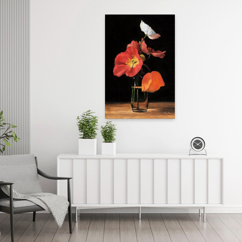 Art contemporain coquelicot, H 36 po x l 24 po