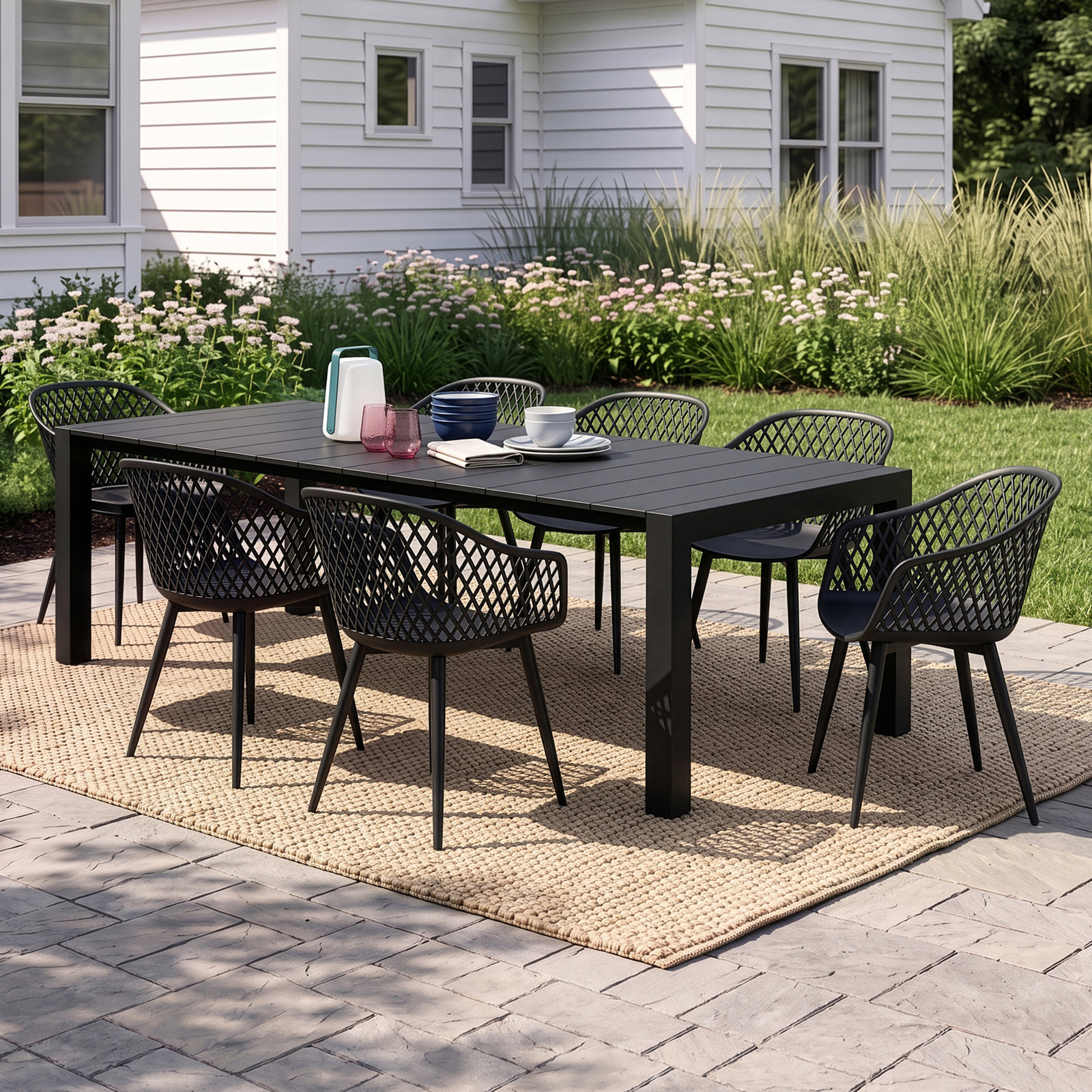 Spector 102" Extendable Patio Dining Table, Black, 39" W x 102" L x 29.5" H