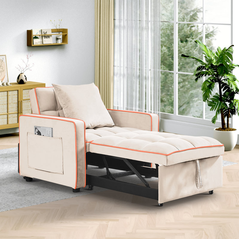 Fauteuil convertible en velours 35,4 po, Velours crème