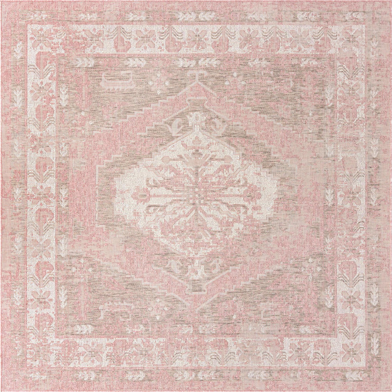 Outdoor Nile Area Rug Pink Color, Square 7'10" x 7'10"