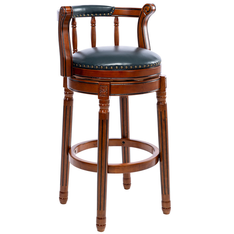 Cuir véritable pivotant Sturdivant, Tabouret de bar (siège d'une hauteur de 29 po), Cuir bleu / cadre brun