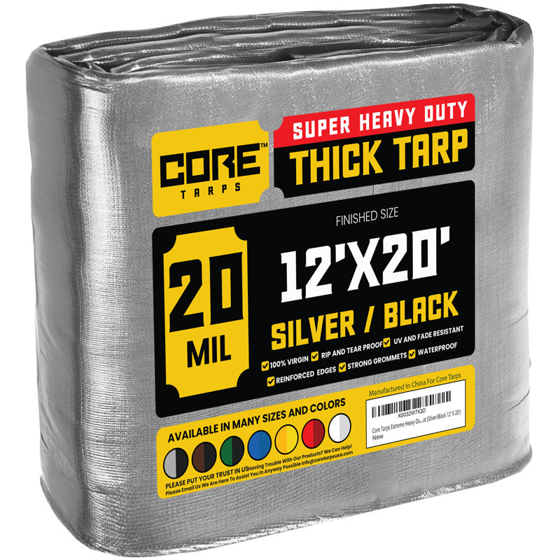 20 Mil Heavy Duty Polyethylene Tarp, Waterproof,Rip and Tear Proof, Silver/Black, 24 ft. x 50 ft.
