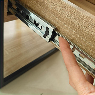 Table basse industrielle compacte avec tiroir, panneau de fibres à densité moyenne et verre trempé, facile à nettoyer pour le salon