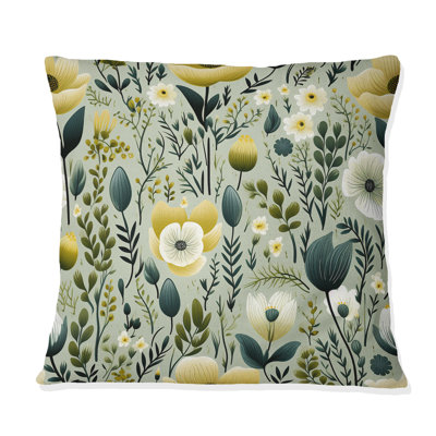 Tranquil Green And White Garden Blooms - Floral Printed Throw Pillow