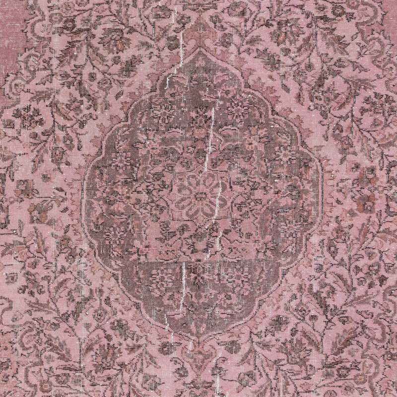 7x10.2 Ft One-of-a-Kind Handmade Turkish Area Rug in Soft Pink, Modern Wool and Cotton Carpet