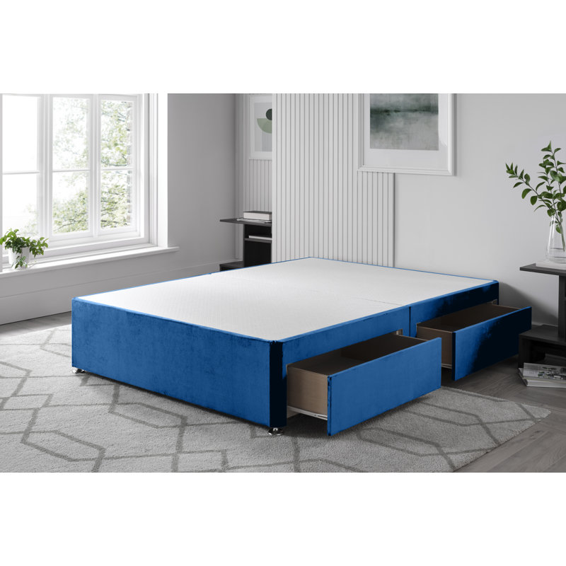 Plush Divan Bed Base, Blue, 4 Drawers, Double (4'6)