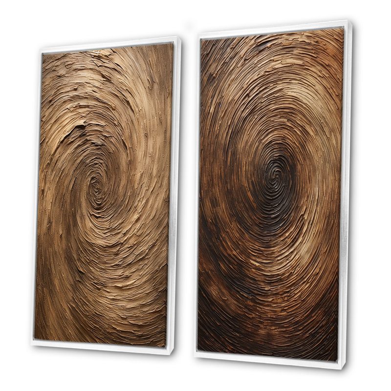 Ensemble de salon brun avec spirales abstraites et murales, Cadre blanc, H 28 po x l 25 po