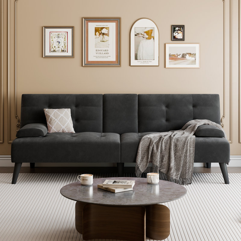 Adjustable Loveseat Sleeper With Retractable Cup Holders, Black