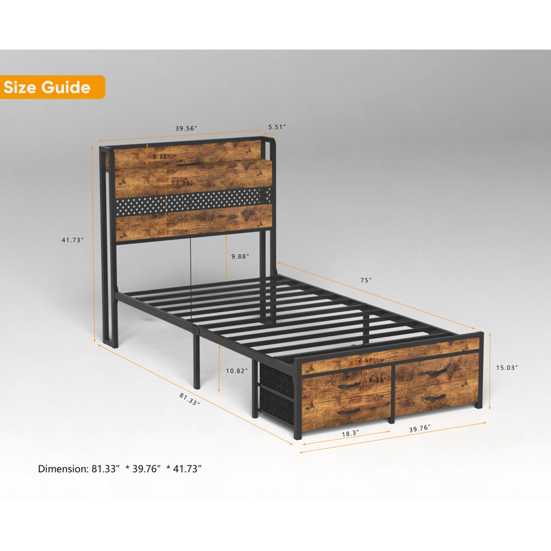 Bed Frames With Headboard, Bed Frames With Storage Drawers, Bed Metal Platform Bed Frame, Single Bed Frame, No Box Spring Needed