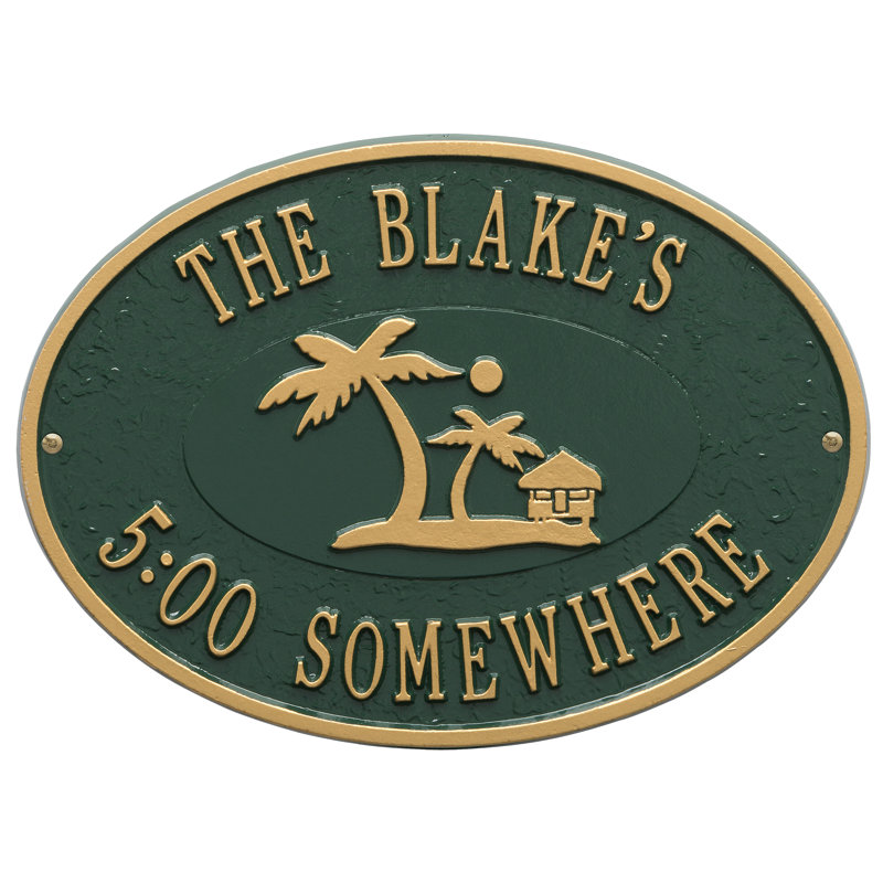 Plaque murale décorative personnalisable Island Time Palm, Vert/doré, Oui