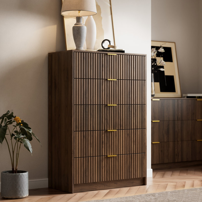 31.5" W 5 - Drawer Dresser, Dark Brown