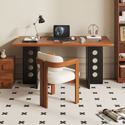 Brown+Black Rectangular Solid Wood+Iron desks