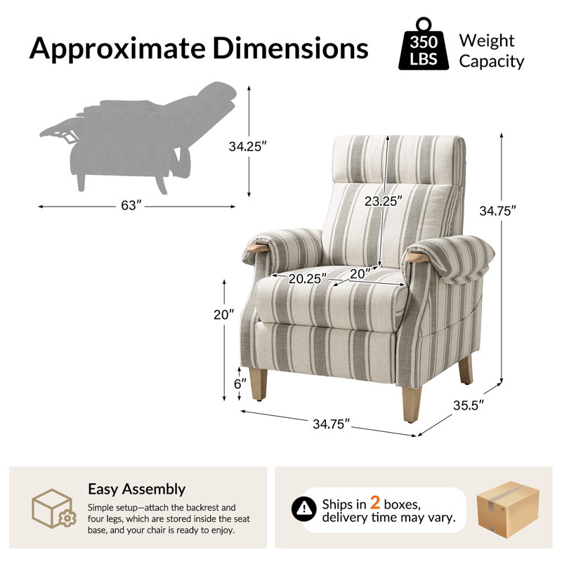 Fauteuil inclinable manuel en polyester Adamsville Farmhouse, Gris à rayures