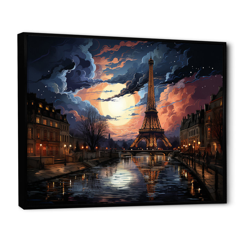 «Futuristic Paris Eiffel Tower Scenery IV», reproduction sur toile, Cadre flottant noir, H 30 po x l 40 po x P 1,5 po