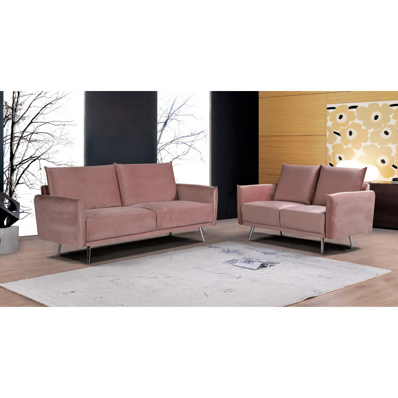 Ensemble de salon 2 pièces Bethzy, Velours rose