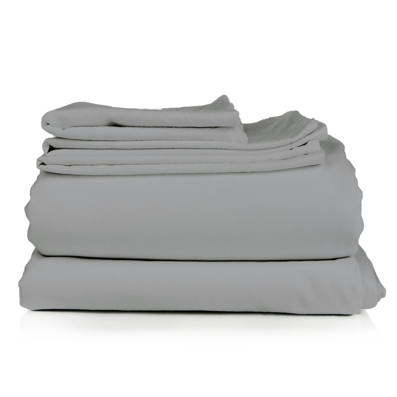 Ensemble de draps en micro-fibre, Argent, Ensemble de drap pour lit très grand avec drap-ho